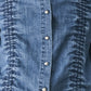 CASUAL ENCOUNTER INDIGO RUCHED DENIM BUTTON-DOWN TOP