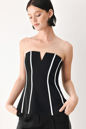Black and white Reign woven tube top by Flying Tomato, featuring a fitted, sleeveless design with a stylish woven pattern.