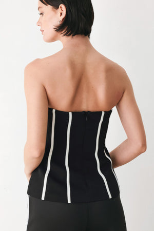 Black and white Reign woven tube top by Flying Tomato, featuring a fitted design and stylish woven texture.