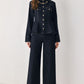 INDIGO ICON DARK INDIGO CHAIN-DETAIL PEPLUM DENIM TOP