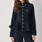 INDIGO ICON DARK INDIGO CHAIN-DETAIL PEPLUM DENIM TOP