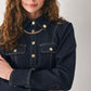 INDIGO ICON DARK INDIGO CHAIN-DETAIL PEPLUM DENIM TOP