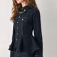 INDIGO ICON DARK INDIGO CHAIN-DETAIL PEPLUM DENIM TOP