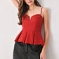 SCARLET SCULPT RED CUTOUT PEPLUM TOP