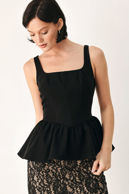 MIDNIGHT ROMANCE SQUARE NECK PEPLUM TOP