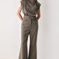 TAILORED TEMPO BROWN FUNNEL-NECK BELTED TOP
