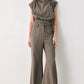TAILORED TEMPO BROWN FUNNEL-NECK BELTED TOP