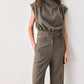 TAILORED TEMPO BROWN FUNNEL-NECK BELTED TOP