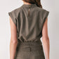 TAILORED TEMPO BROWN FUNNEL-NECK BELTED TOP