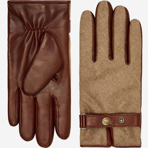Fabrizio (brown) - Italian tweed men’s gloves with touchscreen capability and adjustable snap button