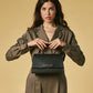 Federica (black) - Italian calf leather women's crossbody bag (with shoulder strap)