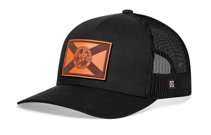 Florida Flag Trucker Hat  |  Leather FL Snapback