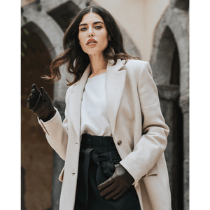 Francesca (brown) - Italian lambskin leather gloves with white rabbit fur lining