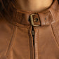 Whet Blu NYC Rexie women's dark cognac leather jacket with front buckle detail