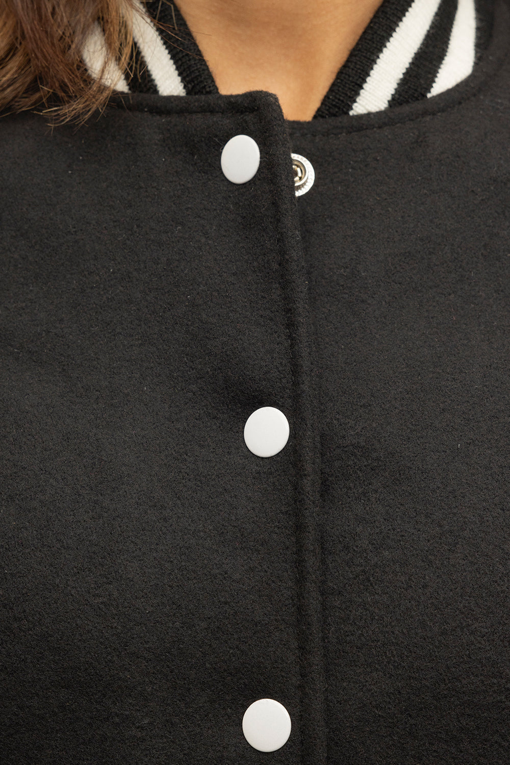 Whet Blu NYC Sarah women's varsity jacket front view with button closure
