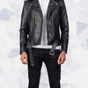 Furton Black Biker Leather Jacket - Black
