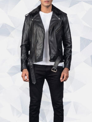 Furton Black Biker Leather Jacket