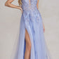 Nox Anabel G1149 Floor Length A-Line Tulle Gown with Slit
