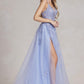 Nox Anabel G1149 Floor Length A-Line Tulle Gown with Slit