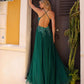 Nox Anabel G1405 Long A-Line Glitter Tulle Square Neck Open Back Ball Gown