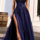 Nox Anabel G1405 Long A-Line Glitter Tulle Square Neck Open Back Ball Gown