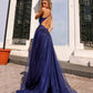 Nox Anabel G1405 Long A-Line Glitter Tulle Square Neck Open Back Ball Gown