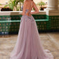Nox Anabel G1649 Lace-Up Deep V-Neck A-line Dress with Sequin Applique