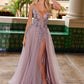 Nox Anabel G1649 Lace-Up Deep V-Neck A-line Dress with Sequin Applique