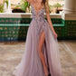 Nox Anabel G1649 Lace-Up Deep V-Neck A-line Dress with Sequin Applique