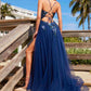 Nox Anabel G1649 Lace-Up Deep V-Neck A-line Dress with Sequin Applique