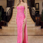 Nox Anabel G1650 Strapless Dress With A Semi-Sweetheart Top Embroidery - Slit