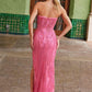 Nox Anabel G1650 Strapless Dress With A Semi-Sweetheart Top Embroidery - Slit