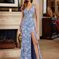 Nox Anabel G1651 Deep V-Neck Fully Beaded Fringed Waistline Dress