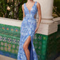 Nox Anabel G1651 Deep V-Neck Fully Beaded Fringed Waistline Dress