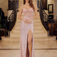 Nox Anabel G1656 Lace-Up Sequin Sheer Boned Waistline Dress with Slit