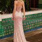 Nox Anabel G1656 Lace-Up Sequin Sheer Boned Waistline Dress with Slit