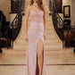 Nox Anabel G1656 Lace-Up Sequin Sheer Boned Waistline Dress with Slit