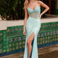 Nox Anabel G1656 Lace-Up Sequin Sheer Boned Waistline Dress with Slit