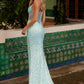 Nox Anabel G1656 Lace-Up Sequin Sheer Boned Waistline Dress with Slit
