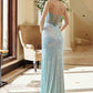 Nox Anabel G1656 Lace-Up Sequin Sheer Boned Waistline Dress with Slit