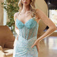 Nox Anabel G1656 Lace-Up Sequin Sheer Boned Waistline Dress with Slit