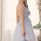 Nox Anabel G785 Short A-Line Tulle Skirt Embroidered Bodice V-Neck Dress