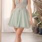 Nox Anabel G785 Short A-Line Tulle Skirt Embroidered Bodice V-Neck Dress