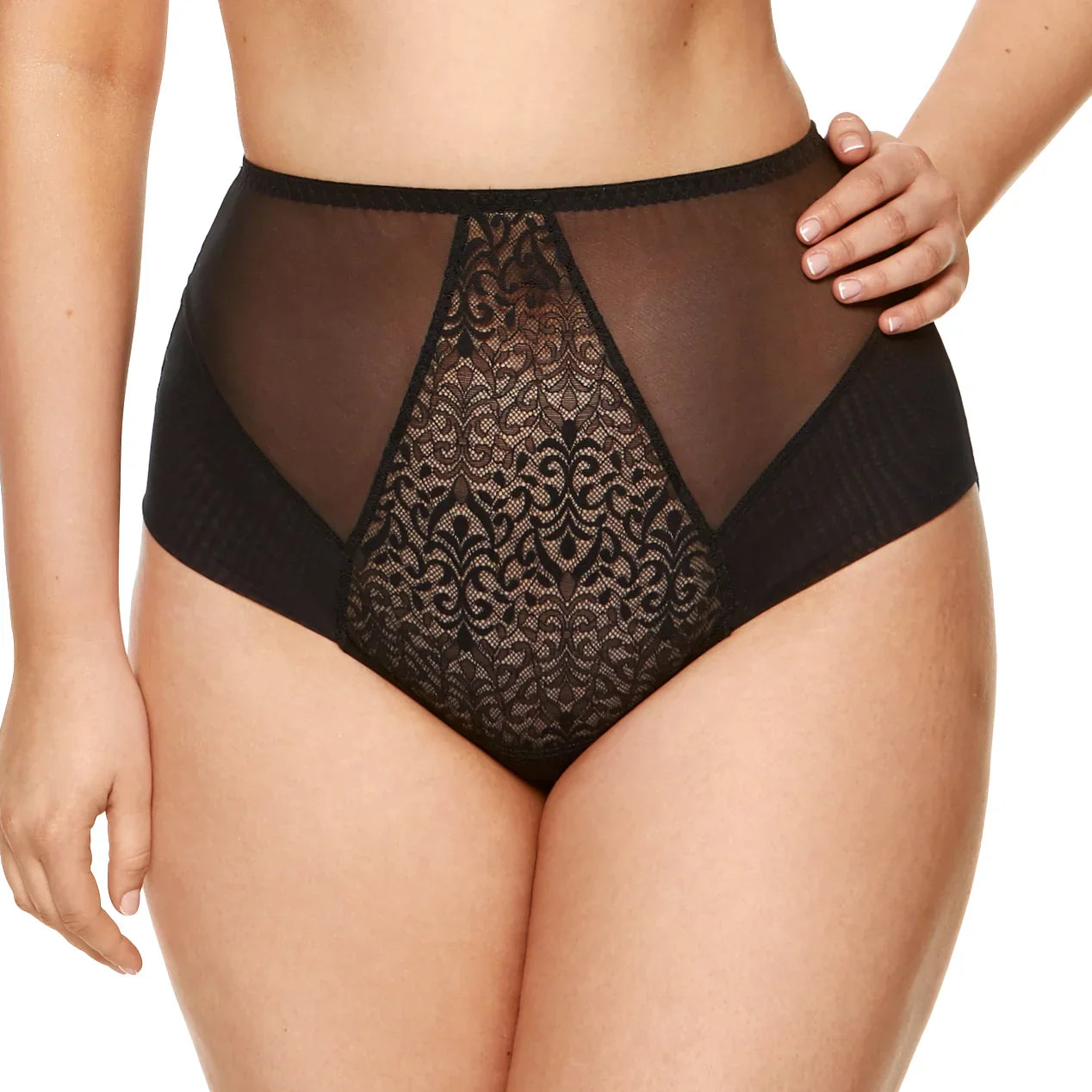 Gorteks Gabi Black Sheer High Waist Full Brief Panty-2