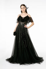 Illusion V-Neck Mesh-Layered-Top Mesh A-Line Dress - Farnelli
