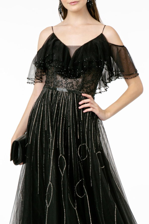 Illusion V-Neck Mesh-Layered-Top Mesh A-Line Dress - Farnelli