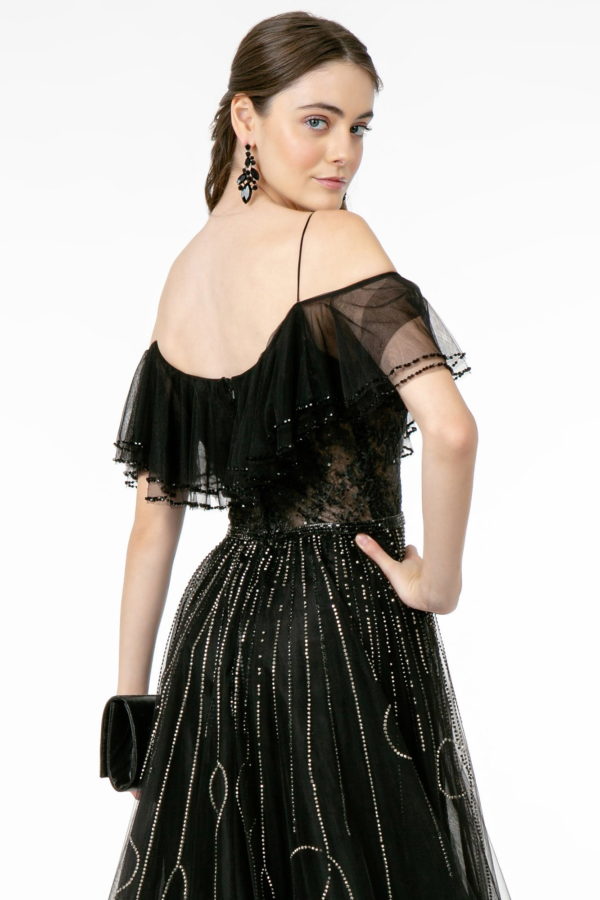 Illusion V-Neck Mesh-Layered-Top Mesh A-Line Dress - Farnelli