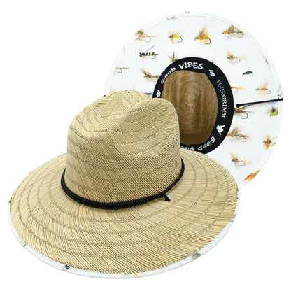 Peter Grimm Gallatin River straw lifeguard hat with wide brim and chin cord