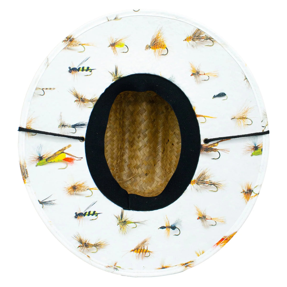 Peter Grimm Gallatin River straw lifeguard hat with wide brim and chin cord, shown on a white background