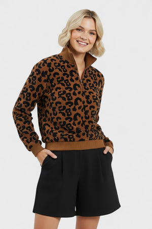 Leopard Print Quarter-Zip Sweatshirt